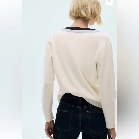 Mango Women's V-Neck Sweater with Blue and Black Stripes NWOT - Picture 4 of 6